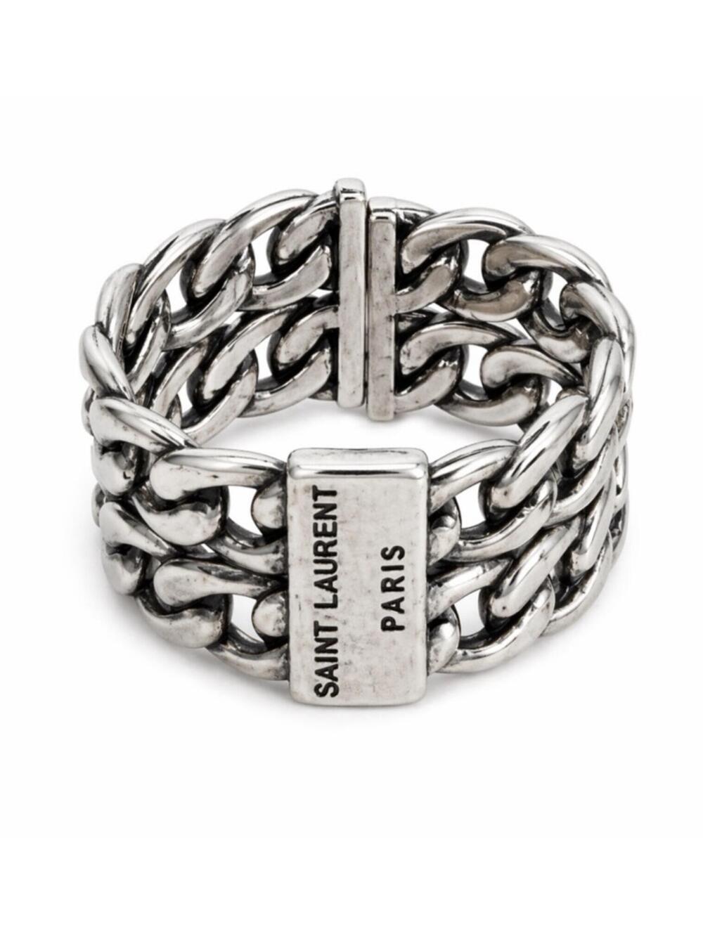 Yves Saint Laurent Paris YSL Chain Link Wide Band Ring Silver S925 - Picture 2 of 5